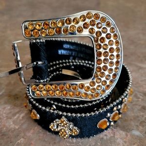 Lexury Women's Rhinestone belt blind crystal genuine leather Western cowgirl